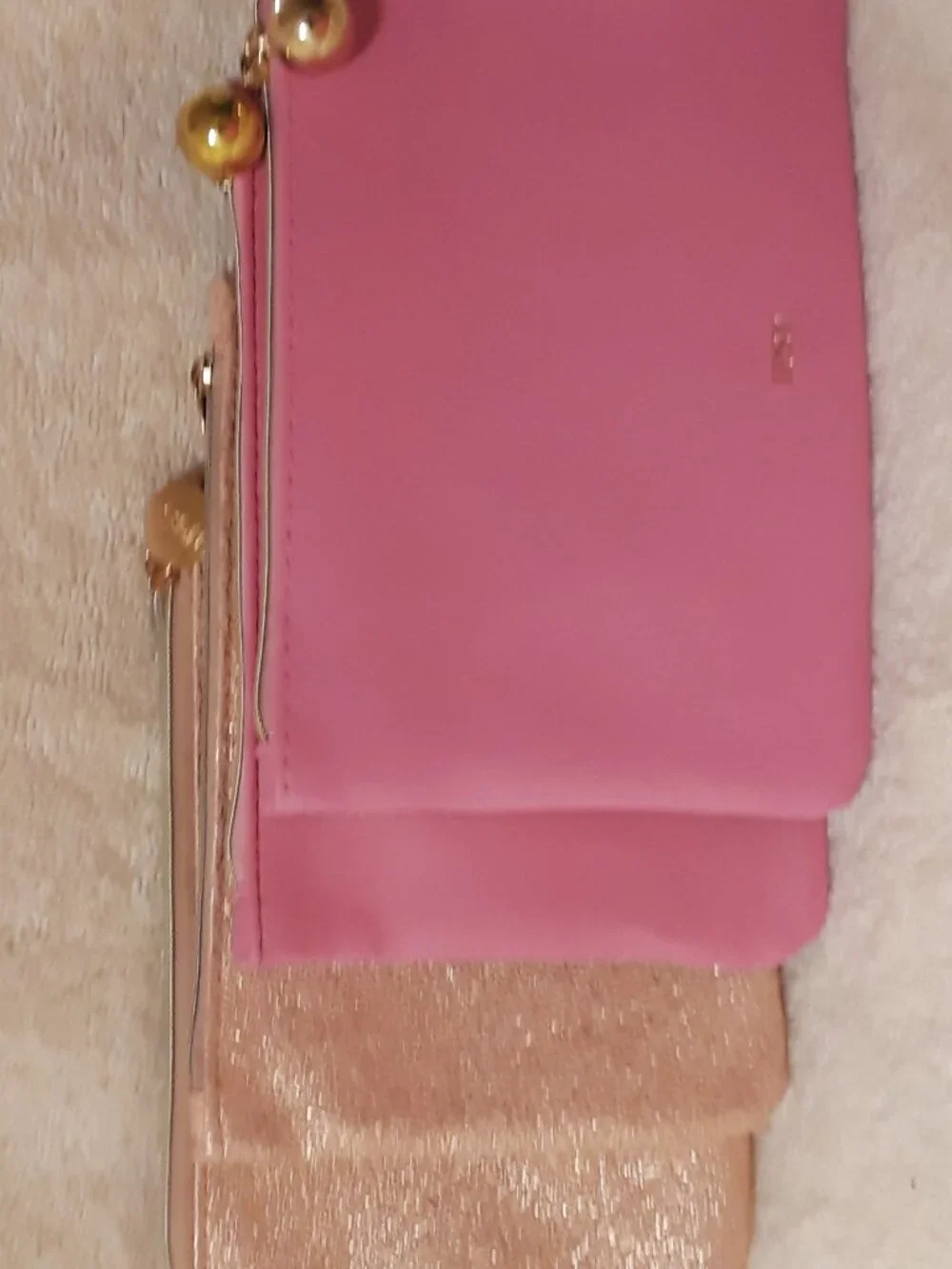 4PC Set Ipsy Sparkle Cosmetic Makeup Bags: 2 Pairs - 2 Rose Gold + 2 Pink/Green